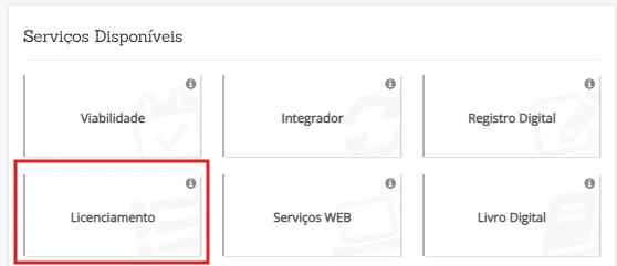 No Portal de Serviços, clique em Licenciamento.