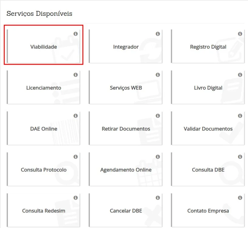 Em Serviços Disponíveis, clique em Viabilidade.